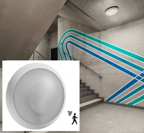 PLAFONDLAMP OMNI WHITE SENSOR IP65 IK08 230V E27 