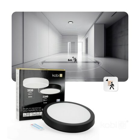 LED PLAFONDLAMP NAIROS SENSOR/REMOTE BLACK IP65 24W 3568LM CCT