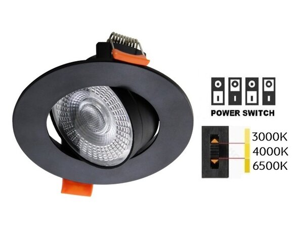 LED INBOUWSPOT ECO ZWART POWER- & CCT-SWITCH IP20