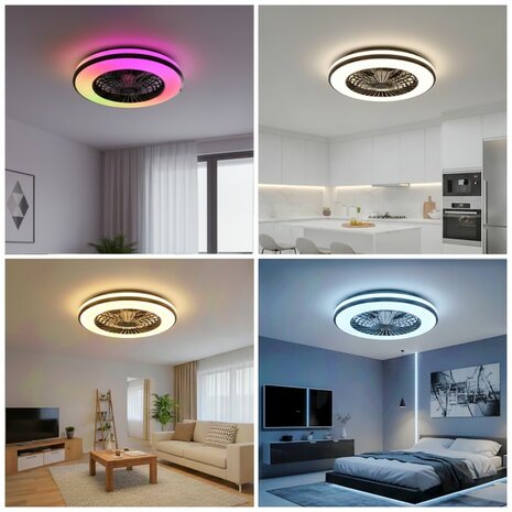 LED PLAFONDLAMP MET VENTILATOR 48W+15W RGB+CCT