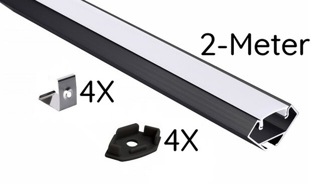 ALUMINIUM HOEKPROFIEL ZWART - LED STRIP TOT 12-MM