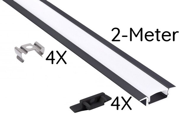 ALUMINIUM INBOUWPROFIEL ZWART - LED STRIP TOT 12-MM