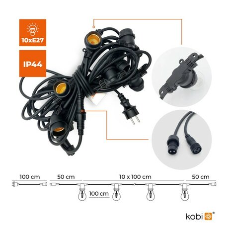 BUITENSLINGER OUTDOOR 10-METER 10 X E27 KOPPELBAAR