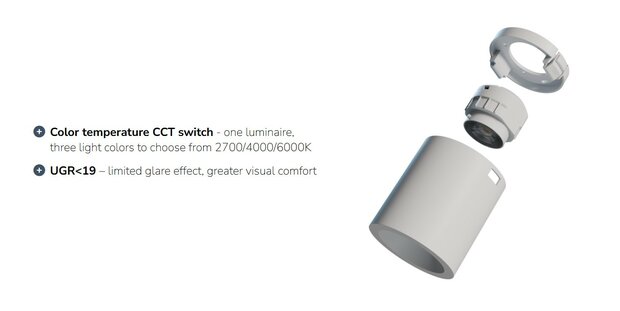 LED OPBOUWSPOT CHLOE-R UGR19 7W 560LM CCT-SWITCH