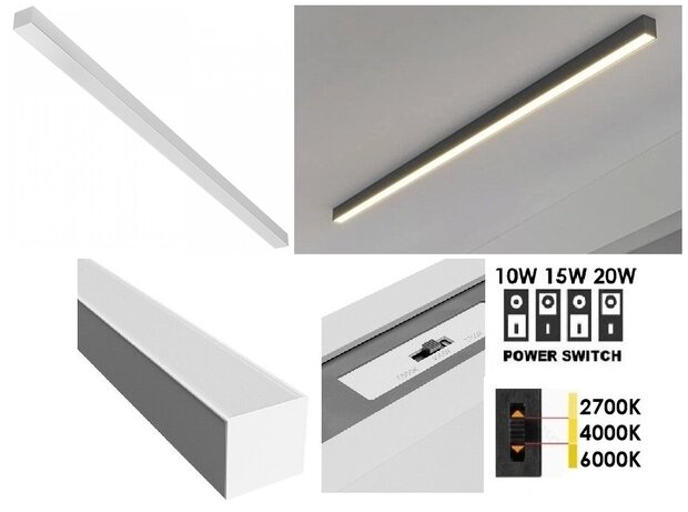 LED LINEAR ARMATUUR WIT 60CM POWER- & CCT-SWITCH 