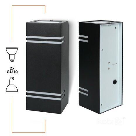 TUINLAMP OUTDOOR WANDLAMP ZWART UP/DOWN IP44 230V 2XGU10