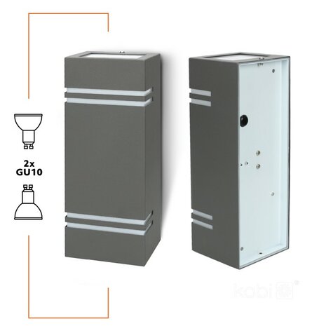 TUINLAMP OUTDOOR WANDLAMP GRIJS UP/DOWN IP44 230V 2XGU10