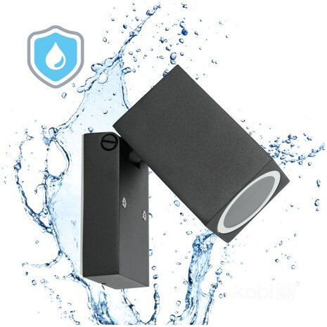 BUITENLAMP WANDLAMP 90&deg; ZWENKBAAR ZWART IP44 230V GU10