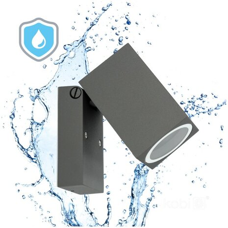 BUITENLAMP WANDLAMP 90&deg; ZWENKBAAR GRIJS IP44 230V GU10