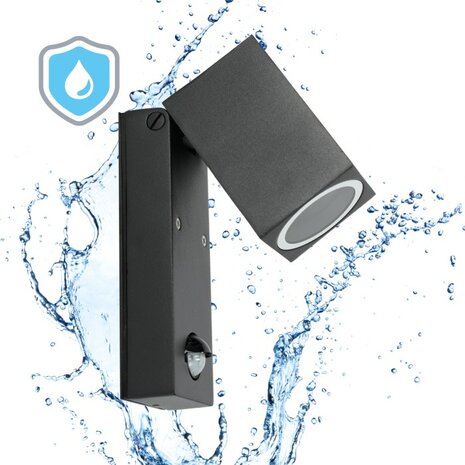 BUITENLAMP WANDLAMP MET SENSOR ZWART IP44 230V GU10