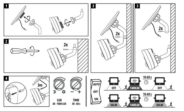 LED SOLAR VERSTRALER MET SENOR IP65 13W 1400LM 4000K 