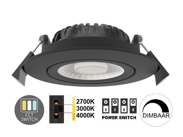 LED INBOUWSPOT SLIM-FIT IP65 DIM POWER & CCT-SWITCH ZWART