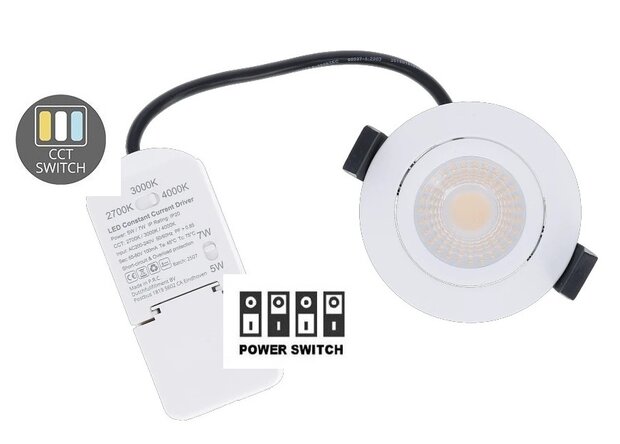 LED INBOUWSPOT SLIM-FIT IP65 DIM TO WARM POWER & CCT-SWITCH WIT 