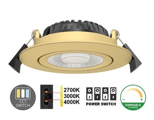 LED INBOUWSPOT SLIM-FIT IP65 DIM TO WARM POWER & CCT-SWITCH BRASS