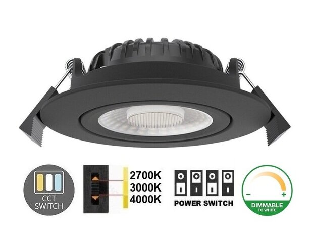 LED INBOUWSPOT SLIM-FIT IP65 DIM TO WARM POWER & CCT-SWITCH ZWART