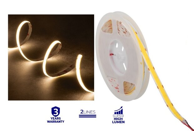 COB LED STRIP PRO 2LINES HIGH LUMEN 3780LM/M. 24V 28W/M. WARM WIT 