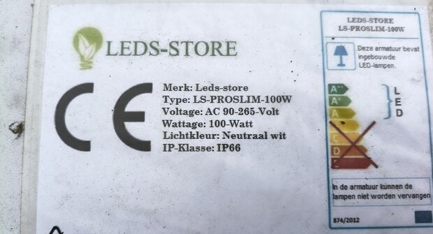 LED Proslim Verstraler Schijnwerper 100W 4000K IP66