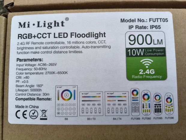 8 x LED Verstraler Mi-Light RGB+CCT 10W 900LM IP65 Futt05