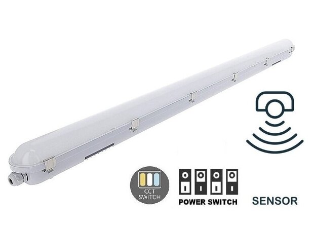 LED BATTEN 150CM MERRYTEK SENSOR 35-60W IP65 IK08 CCT-SWITCH 