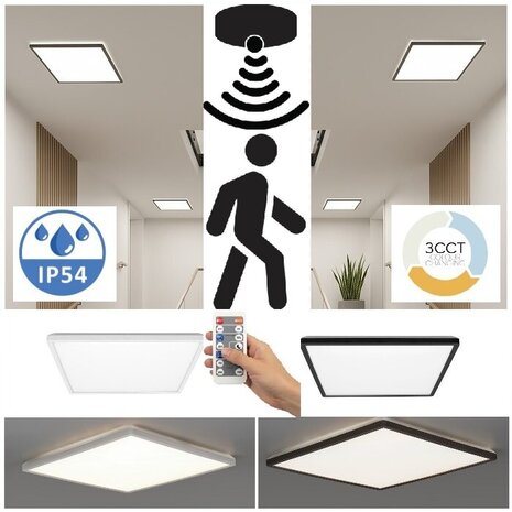 LED PLAFONDLAMP NIVERA MET SENSOR & REMOTE IP54 24W 2280LM 3CCT 