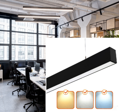 LED LINEAR ARMATUUR BLACK 230V 40W 4800LM CCT-SWITCH