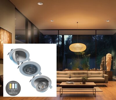 LED INBOUWSPOT 0-90° ZWENKBAAR 230V 6,5W 850LM CCT-SWITCH