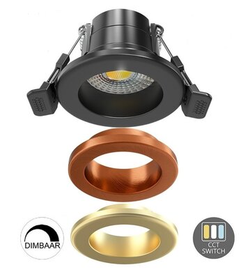 LED INBOUWSPOT ZWART IP65 38°/60° CCT-SWITCH 4W 400LM