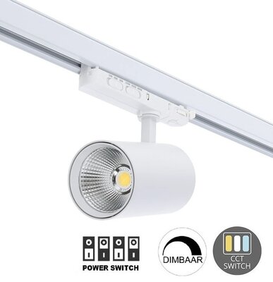 LED 3-FASE RAILSPOT DIM POWER- & CCT-SWITCH WHITE