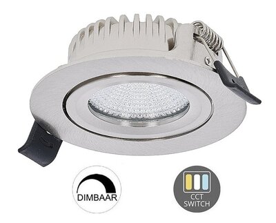 LED INBOUWSPOT SLIM IP65 DIMBAAR & CCT-SWITCH 6W 400LM ZILVER