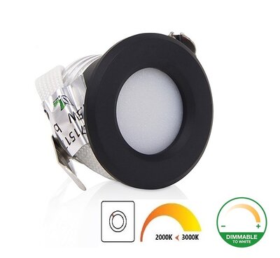 LED MINI INBOUWSPOT ZWART IP44 230V 1,5W 130LM DIM TO WARM