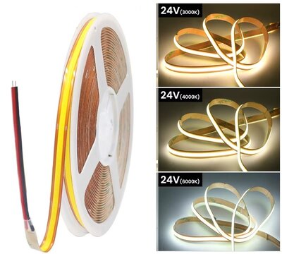 COB LED STRIP VRIJ KNIPBAAR IP20 24V/DC 10W/M. 5-KLEUREN