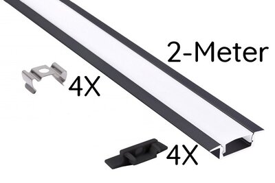 ALUMINIUM INBOUWPROFIEL ZWART - LED STRIP TOT 12-MM