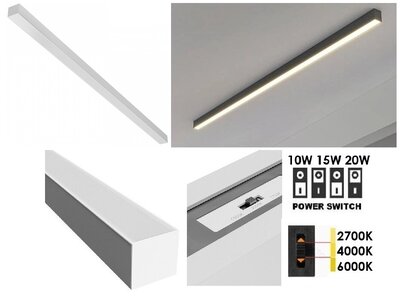 LED LINEAR ARMATUUR WIT 60CM POWER- & CCT-SWITCH
