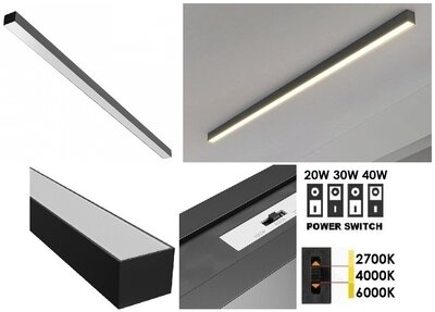 LED LINEAR ARMATUUR ZWART 120CM POWER- & CCT-SWITCH