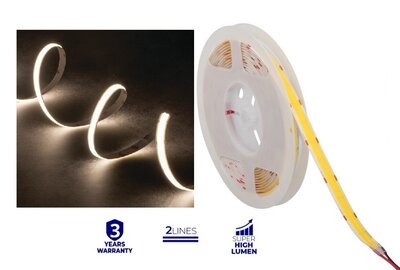 COB LED STRIP PRO 2LINES HIGH LUMEN 4090LM/M. 24V 28W/M. WIT
